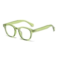 Lunettes de soleil rondes vert transparent rétro avec rivets en métal argenté - Vert Herbe Transparent Anti-Lumière Bleue (C17)