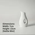 Minimalist white matte ceramic vase with round handle hole, size 7cm by 15cm - Mini Pot Style (Grey White)