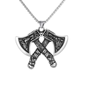 Vintage stainless steel Viking double axe pendant necklace with box chain for men - Double Axe + Stainless Steel Chain