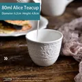 Tazza da tè in ceramica bianca con motivo a rilievo e capacità di 80ml per l'ora del tè - 80ml Tazzina Dolly