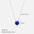 Silver-colored stainless steel necklace featuring a 7mm round blue zircon gemstone pendant - September Royal Blue (Sapphire Color) / Silver