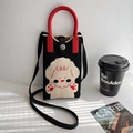 Mini black knitted cat phone bag with red round handles and cute poodle pattern - Teddy Dog Pattern Black