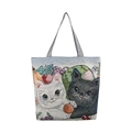 Artistic jacquard canvas tote bag featuring cute cartoon cats and colorful fruit patterns - Fruit Cats
