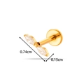Golden titanium labret featuring two leaf-shaped clear zircons with flat back design - Wing Leaf Style (T2555-3) / Gold