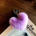 Portachiavi a cuore in finta pelliccia di coniglio viola con anello e chiusura dorati - Violetto