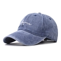 Casquette de baseball en coton denim délavé avec broderie blanche Mama sur le côté - Bleu marine