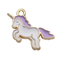 Cute white unicorn enamel pendant with purple mane and golden metal edges for DIY jewelry - Purple Unicorn (14x17mm)