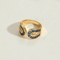 Verstellbarer 14k vergoldeter Ring mit marineblauen Baguette-Steinen und weißen Zirkonia - 14K Gold Blauer Zirkon Symmetrisch