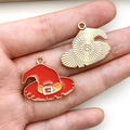 Wizard hat alloy enamel pendant in red with orange strap and golden metal backing - Orange Wizard Hat