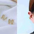 Elegant 14k gold-plated floral hollow ear cuff for women with non-pierced ear clip design - MY32266-Gold Hollow Petals Pair