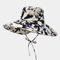 Chapeau de soleil pliable à large bord pour femme avec motif floral et ruban beige - Beige Marine Abstrait Fleuri (Couleur 11#)