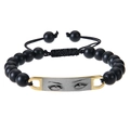 Custom tiger eye beaded bracelet featuring black gold finish and realistic eye charm - Matte Stone Bracelet - Silver Metal Plate