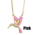 Charmant collier pendentif colibri en or avec émail rose et strass étincelants - Rose