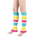 Winter knitted leg warmers with vibrant sky blue, white, and yellow striped pattern - Striped Multi-color 18