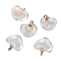 Translucent acrylic heart pendant with pearlescent finish and golden metal ring - Iridescent White Acrylic (10pcs/pack)