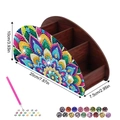 DIY diamond painting stationery box with colorful mandala pattern and wooden texture - Mandala