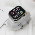 Fashionable silver digital watch with white wave texture silicone strap and heart rate UI - White-Silver
