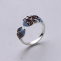 Verstelbare zilveren koi vis ring met blauw en rood emaille verloop lotus ontwerp - #2 Blauw Rode Koi (Koper) / Verstelbaar Open