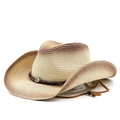 Detail of hand-woven straw cowboy hat with gradient effect and evil eye charm - M (56-58cm) / Beige Coffee Gradient