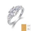 Three-stone moissanite engagement ring in S925 silver with GRA certification document - US Size 7 / R13150 Moissanite 2 Carat+2 Stones (with GRA)