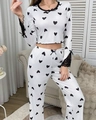 Weißes Lounge-Set mit Herz-Print, schwarzem Spitzenbesatz und Schleifenverzierung - S / Weiß