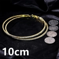 Exaggerated 10cm gold oversized hoop earrings with crystals on black silk - Gold 10cm