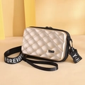 Mini champagne gold hard shell suitcase crossbody bag with quilted rhombic texture - Rhombus Champagne