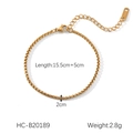 Detail of 18K gold-plated stainless steel box chain bracelet with lobster clasp and extension - Round Link Chain (HC-B20189)