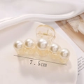 Elegant champagne hair claw with five white pearls in 7.5cm size for women - S217-7# Five Pearl Transparent Claw
