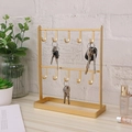 Golden iron jewelry and key rack with 12 hooks and tray on a wooden table - 10 Hooks / Gold