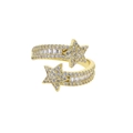 Goldener Sternring mit funkelnden klaren Zirkonia-Steinen in Mikro-Pavé-Fassung - Gold Doppelstern-Stil (R225)