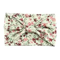 Mint green floral knot headband with light pink and dark red flowers in wide bohemian style - Style 114