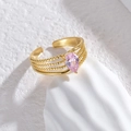 Anillo ajustable de oro 18K trenzado con piedra de circón rosa en forma de pera - Circonita rosa pera