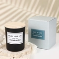 Scented candle in matte black glass jar with wooden lid and light blue gift box - Black Flat Bottom With Lid - Lime Basil & Mandarin