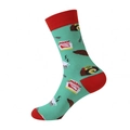 Mint green crew socks with red contrast and fun breakfast pattern in cotton blend - Mint Green Afternoon Tea