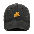 Gorra de béisbol de mezclilla gris desgastada con bordado de queso y diseño con rotos - Talla única / Negro