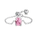 S925 sterling silver chain ring with oval pink zircon and adjustable beaded closure - Silver - Pink Oval Zirconia (DY120766-S-W-PK)