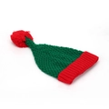 Bonnet de Noël en tricot vert avec pompon rouge et bord côte pour les fêtes d'hiver - Corps vert avec bordure rouge et pompon rouge (I)