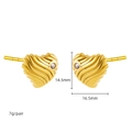 18K gold plated stainless steel heart earrings with ripples and sparkling crystal centers - Gold