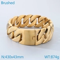 Golden brushed stainless steel Cuban chain necklace with a wide matte finish buckle - Gold 43cm (KN289062-KJX)