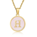 Gold stainless steel necklace with pink round H letter pendant on white background - Gold H (With Chain)