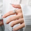 Silver guitar shaped ring with white enamel inlay for women, worn on pointer finger - Adjustable Open / White Guitar Ring