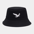 Classic black bucket hat featuring a white eagle embroidery for casual sun protection - One Size / Black