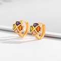 Chic gold-plated hoop earrings with vibrant multi-color zircon stones in X-shape setting - X-Cross Four-color Marquise Huggies-EH025