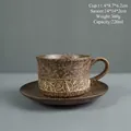 Japanese retro ceramic coffee cup and saucer set with brown glaze and leaf pattern - 279 Leaf Pattern Cup + Saucer (dark Brown) 220ml / Universal