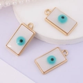 Rectangular white Evil Eye charms with gold plating for DIY jewelry and necklaces - Rectangle