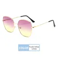 Modische Übergroße Metall-Sonnenbrille mit lila-gelbem Verlauf und Goldrahmen - Violett-Gelb Verlauf