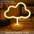 Warm cloud neon night light with dual USB/battery power and a white circular base - Cloud Warm Light