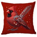 Christmas pillow cover featuring a red cardinal in a sparkling diamond jewelry style - Gem Cardinal