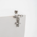 Silver stainless steel safety pin earring with cross pendant on a white pedestal - Safety Pin Cross Style (A169-2#) / Single Piece